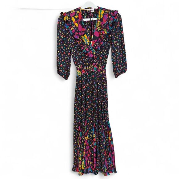Vintage 80s Susan Freis multicolored prints midi dress size XS
